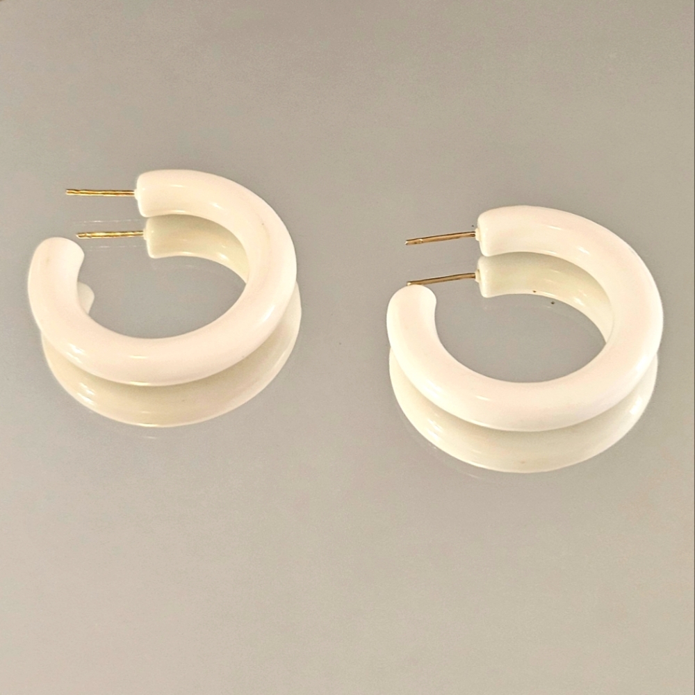 White Open Hoop Earrings With Gold Posts